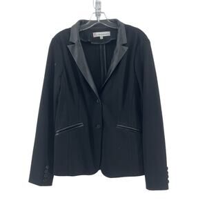 G by Giuliana Rancic Black Faux Leather Collar Blazer Polyester Size M Preowned